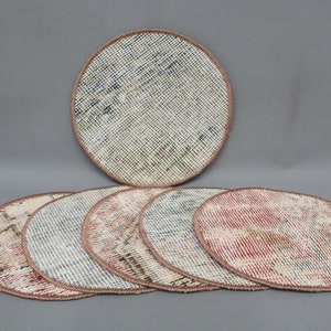 Rustic Rug Supla, Rug Supla, Kilim Supla, Kitchen Decor, Dining Accessory, Set Of Six, 10&quot;x10&quot; Round Supla, Beige Supla, Gift Rug Supla, 32