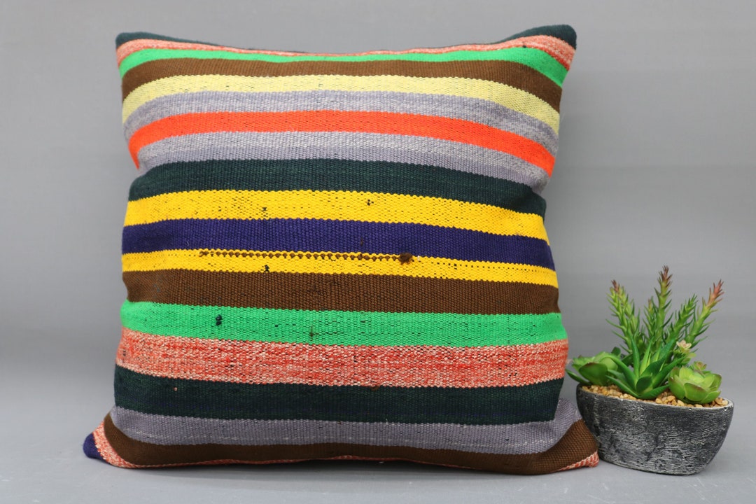 Kilim Pillows Kilim Pillow Covers 20x20 Yellow Pillow Case Etsy