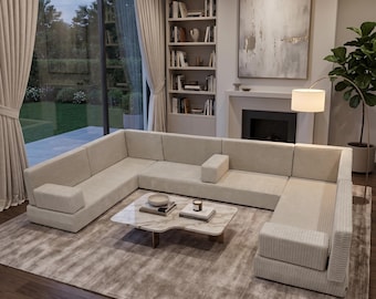 Luxury Corduroy Sofa, Velvet Floor Sofa Set, Modern Handmade Sofa Seating, Modular Lounge Seat,  Living Room Couch,