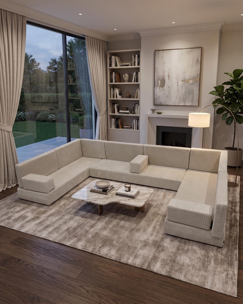 Lyxig manchestersoffa, soffgrupp i sammet, modern handgjord soffa, modulär loungesoffa, vardagsrumssoffa, bild 1
