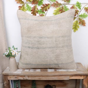 Pillow for Couch, Ethnical Kilim Rug Pillow, 24x24 Vintage Pillow, Vintage Kilim Pillow, Beige Pillow Cover, Vintage Hemp Kilim  Pillow,