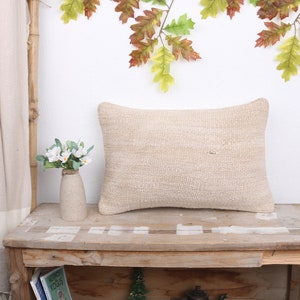 Almofada Kilim, Almofada para Sofá, Almofada Kilim Vintage 12x20, Capa de Almofada Bege, Almofada Lombar Turca, Almofada Monocromática Simples,