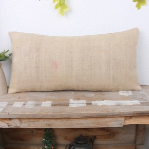 Almofada Kilim, Almofada étnica Kilim para tapete, 12x24 travesseiros antigos, travesseiro turco, almofada bege, travesseiro de rolha de porta, travesseiro simples,
