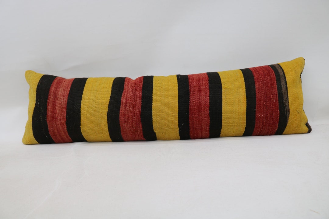Throw Pillow Covers, Kilim Pillows, 12x42 Yellow Pillow Case, Striped Pillow Cover, Kilim Rug