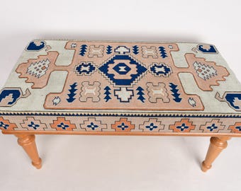 Ottoman Bench, Upholstered Bench, Turkish Rug Bench, Kilim Bench, Home Decor Bench, Handmade Bench, Coffee Bench, Dining Table Bench,