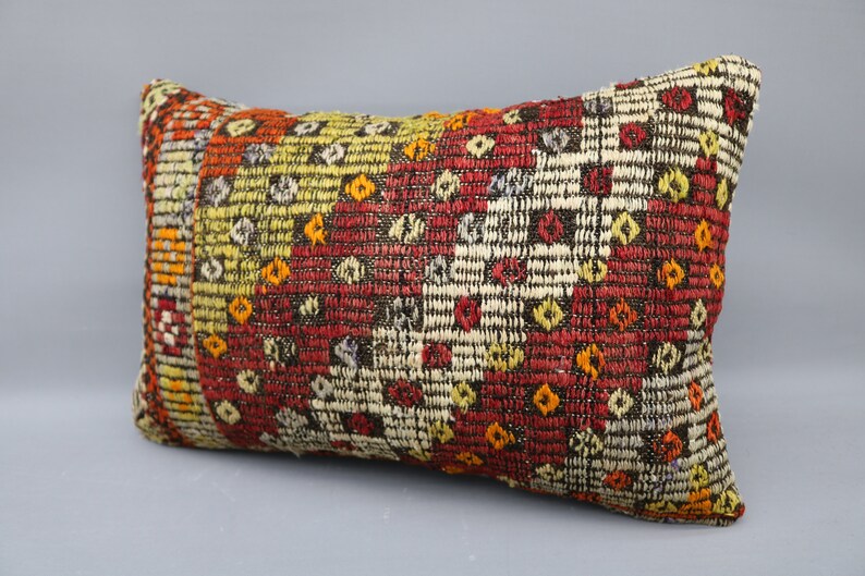 Kilim Pillow Cover,Lumbar Pillow,16x24 Kilim Pillow,Boho Pillow,Outdoor Pillow,Throw Pillow,Bedding Pillow,Embroidered Kilim Pillow 2908