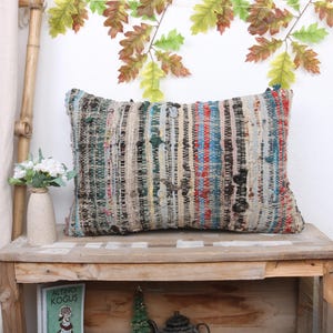 Throw Kilim Pillow, Pillow for Sofa, 16x24 Home Decor Pillow, Pillow for Couch, Blue Pillow, Striped Lumbar  Pillow, Bohemian Stripe Pillow,
