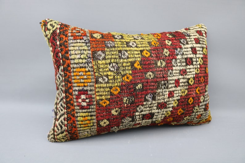 Kilim Pillow Cover,Lumbar Pillow,16x24 Kilim Pillow,Boho Pillow,Outdoor Pillow,Throw Pillow,Bedding Pillow,Embroidered Kilim Pillow 2908