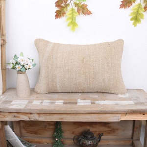 Vintage Kilim Throw Pillow, Kilim Pillow, 12x20 Gift Pillow, Boho Pillow Sham Cover, White Pillow Cover, Rectangular Pillow, Hemp Pillow,