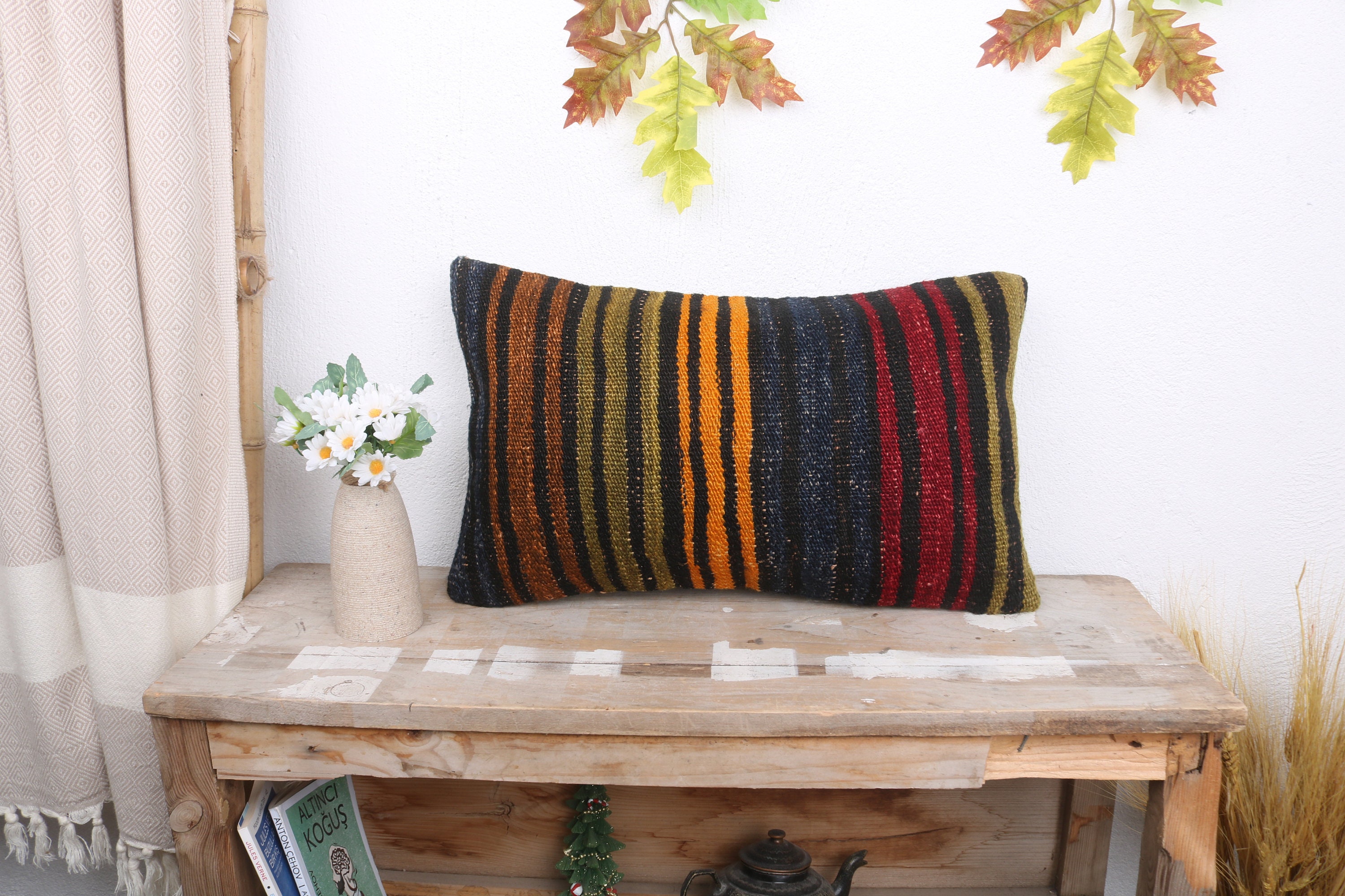 Vintage Pillow, Antique Pillows, 12x20 Gift Pillow, Boho Pillow