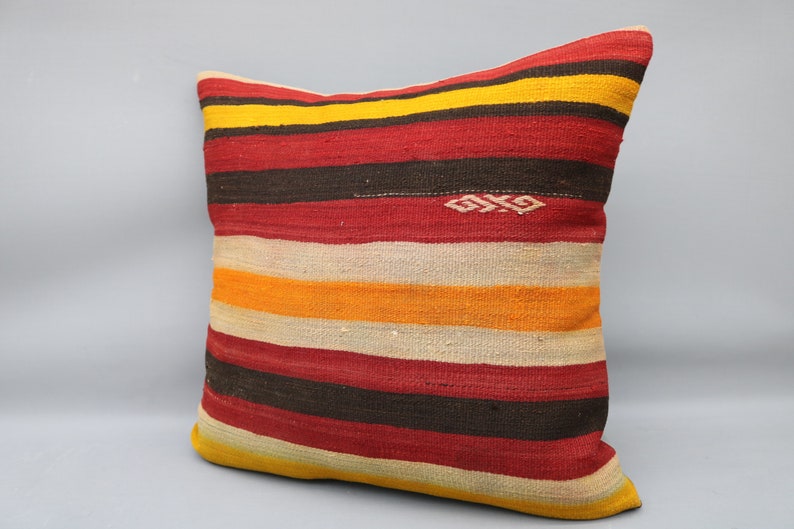 Kilim Pillow 28x28,Kilim Pillow Cover,Outdoor Pillows,Needlepoint Wool,Big Size Kilim Pillow,,Cushion Cover,Red Striped Pillow Cover 477