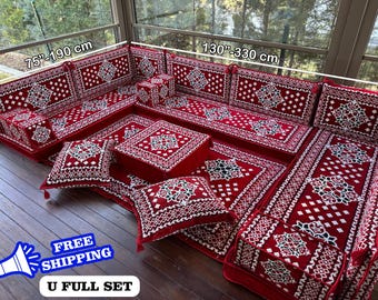 Kilim Pattern Sofa, Ottoman Floor Seating, Turkish Pillow, Traditional Sofa, U-shaped Floor Cushion, Kilim Pillow, Housewarming Gift