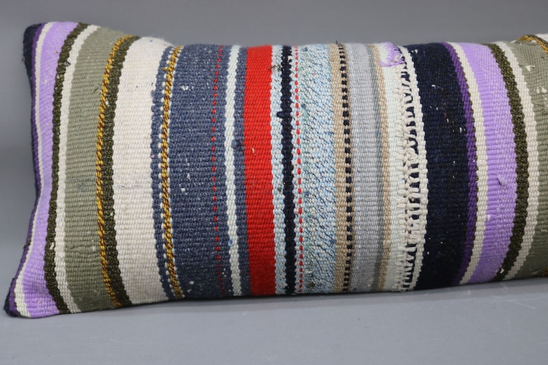 Lilac Pillow Lumbar Pillow 1132 Striped Pillow Designer Throw Pillow 12x42 Needlepoint Wool Pillow Turkish Kilim Pillow Pillow Cover