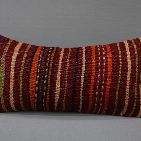 Almohada de diseño de decoración del hogar, funda de almohada 8x16, almohada Kilim, almohada turca, almohada roja, almohada de lanzamiento, almohada de rayas, almohada vintage 2401
