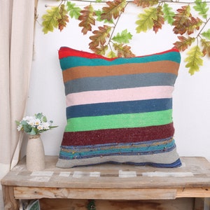 Cojín lindo, almohada de regalo, almohada kilim turca, almohada turca 20x20, almohada para sofá, cojín verde, almohada de rayas boho, almohada decorativa