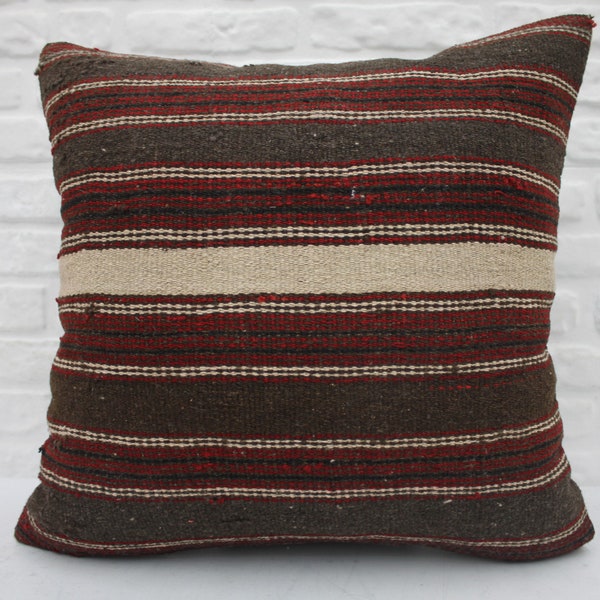 Kilim Pillow Covers, Kilim Pillows, Throw Pillow Covers, 24x24 Knitted Pillow, Striped Pillow Case, Luxury Throw Cushion, 1651
