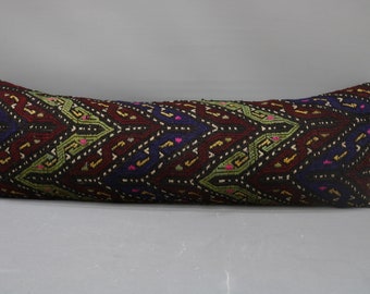 Bohemian Body Pillow, Turkey Pillow 16x48, Embroidered Pillow, Brown Pillow, Cushion Case, Natural Pillow, Outdoor Pillow, Kilim Pillow 1643