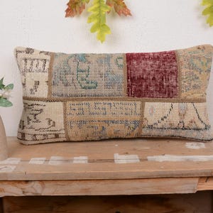 Kilim Pillow Cover, Pillow for Sofa, 12x24 Antique Pillows, Interior Designer Pillow, Blue Cushion, Lumbar Pillow, Patchwork Pillow,