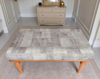 Banco con estampado Kilim estilo bohemio, muebles tapizados, decoración escandinava, taburete de piano, banco moderno para sentarse, banco reposapiés,