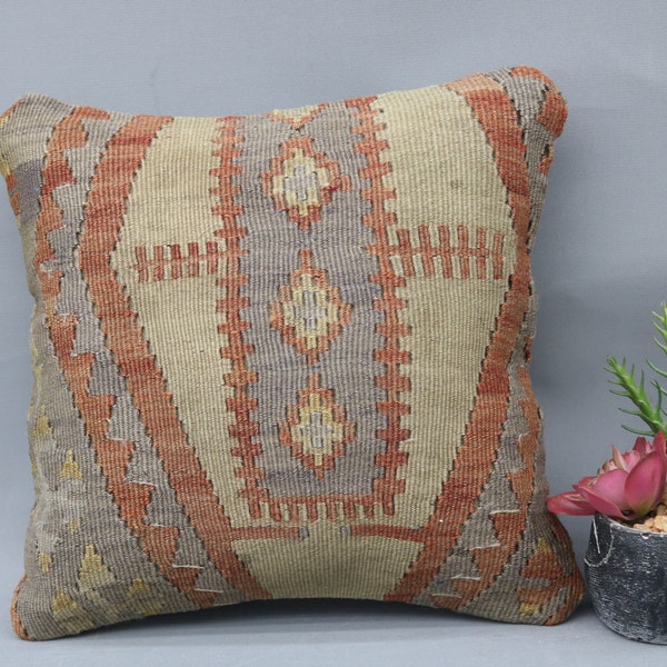 Turkish Pillow, Throw Pillow, Pillow Cover, Kilim Pillow, 12x12 Beige Cushion, Geometric Pillow, Organic Cushion, Ottoman Cover,  2869
