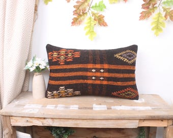 Boho Pillow Sham Cover, Pillow for Sofa, 12x20 Interior Designer Pillow, Home Decor Pillow, Brown Pillow, Handmade Rectangular  Pillow,