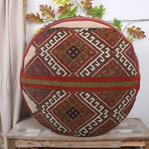 Handgefertigter runder osmanischer Kilim Pouf - 24 &quot;x 24&quot; Boho Home Akzentstück