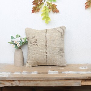 Boho Pillow, Vintage Kilim Pillow, 12x12 Home Decor Pillow, Ethnical Kilim Rug Pillow, Beige Pillow, Hand Knotted Pillow, Decorative Pillows