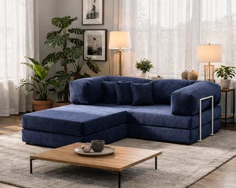 Corduroy Modular Sofa,  Modular Velvet Floor Sofa Couch, Foldable Low Seating Lounge, Compact Modern Living Room Sofa