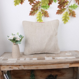 Kilim Pillow, Pillow for Sofa, 14x14 Turkish Kilim Pillow, Antique Pillows, White Cushion, Hemp Pillow, Wool Kilim Pillow Cushion Case,