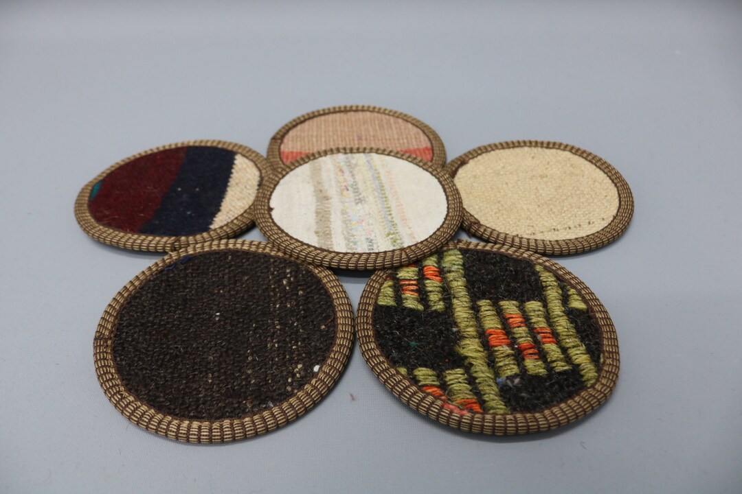 Drink Coaster, Kitchen Decor, Set of Six, Brown Pad, Striped Pad ...