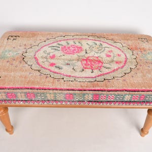 Rose Pattern Bench, Medallion Bench, Ottoman Bench, Upholstered Bench, Turkish Rug Bench, Kilim Bench, Home Decor Bench, Handmade Bench