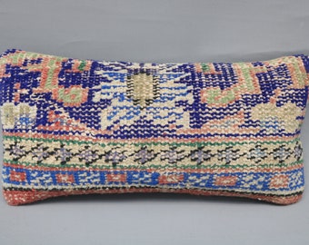 Kilim Pillow Covers, Home Decor Pillow, Throw Pillow, 8x16 Blue Pillow Case, Rug Cushion Case, Birthday Gift For Him Cushion Case, 2877