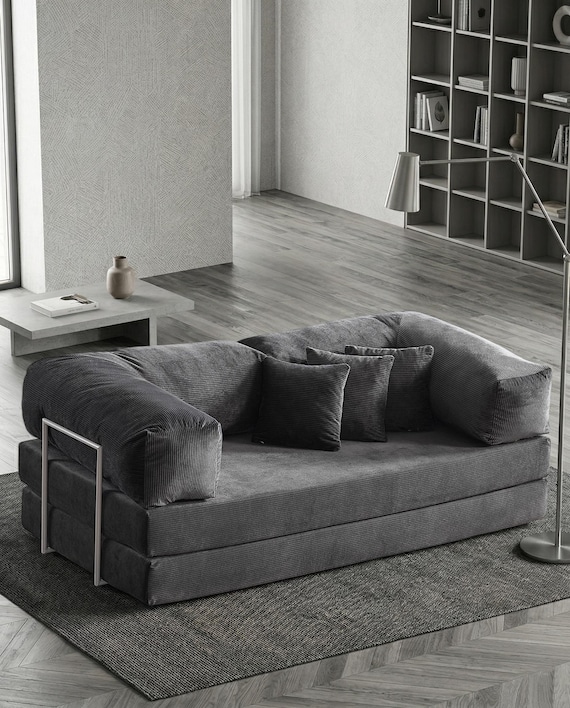 Cord Chill Lounge Sofa, Schnittcouch mit niedriger Sitzfläche, entspannendes Sofa im Bodenstil für Wohnräume, Wohnzimmerbodensofa, Schnittsofa,