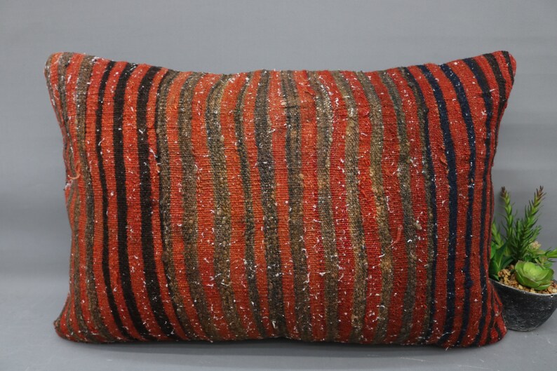Kilim Pillow Handmade Pillow Anatolian Pillow 16x24 Brown Pillow Striped Pillow Wholesale Pillow Pillow Cover Throw Pillow 3581