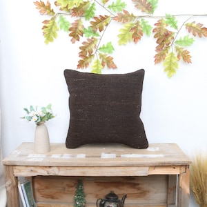 Almofadas antigas, capa de almofada estilo boho, almofada kilim, capa de almofada kilim 16x16, almofada turca, almofada marrom, almofada monocromática simples