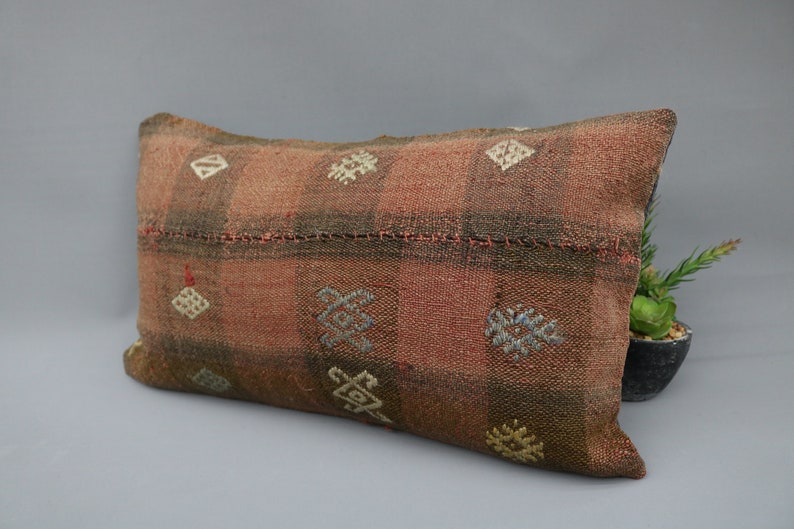 Natural Pillow Oriental Pillow 4983 Patterned Pillow Brown Pillow Throw Pillow Handmade Pillow Kilim Pillow 12x20 Cushion Case Decor