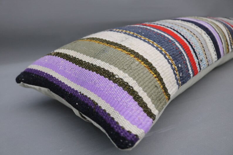 Lilac Pillow Lumbar Pillow 1132 Striped Pillow Designer Throw Pillow 12x42 Needlepoint Wool Pillow Turkish Kilim Pillow Pillow Cover