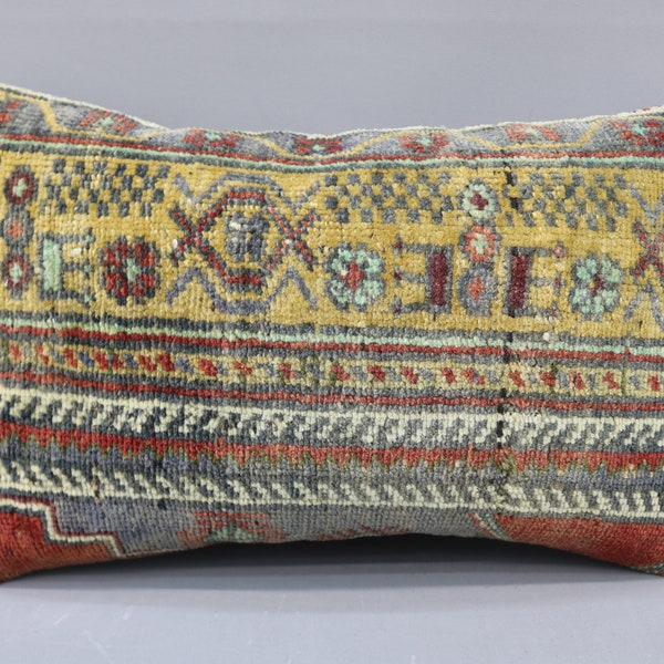 Pillow Covers, Designer Pillows, Kilim Pillow Cases, 12x20 Knot Cushion Case, Rug Cushion, Sofa Bolster Cushion, Ikat Cushion Case, 2980