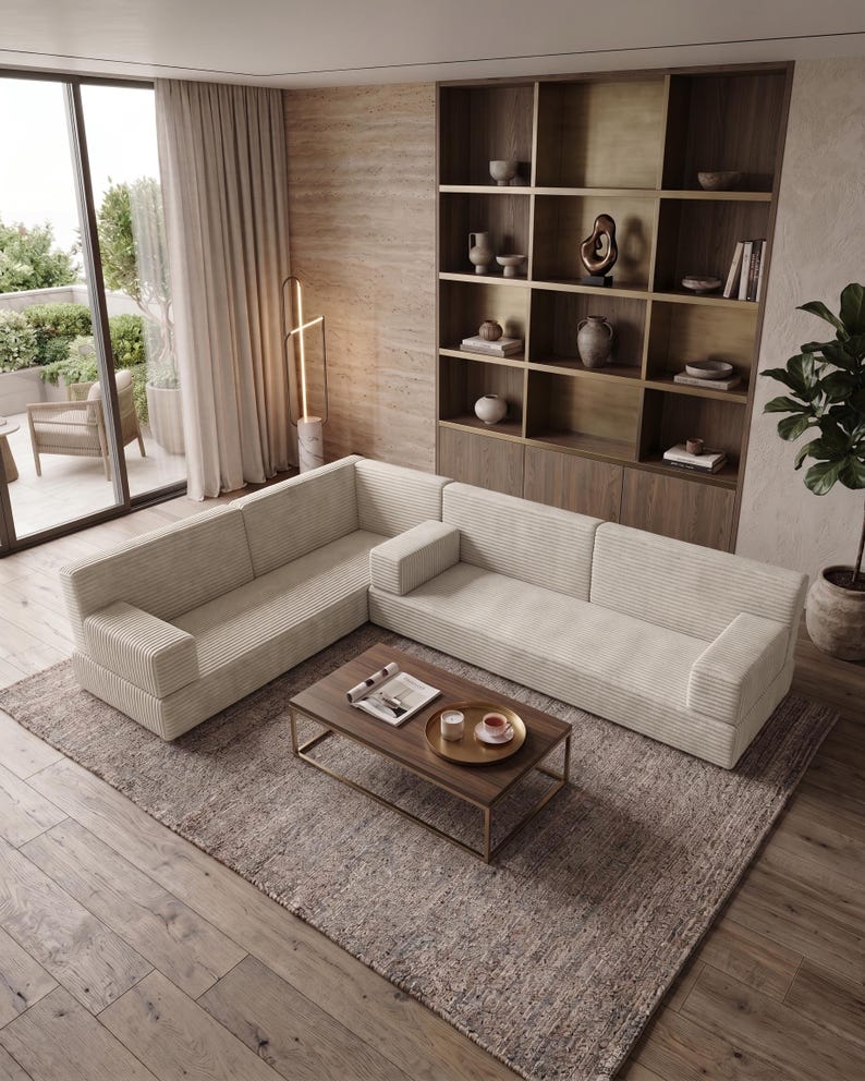 Lyxig manchestersoffa, soffgrupp i sammet, modern handgjord soffa, modulär loungesoffa, vardagsrumssoffa, bild 3