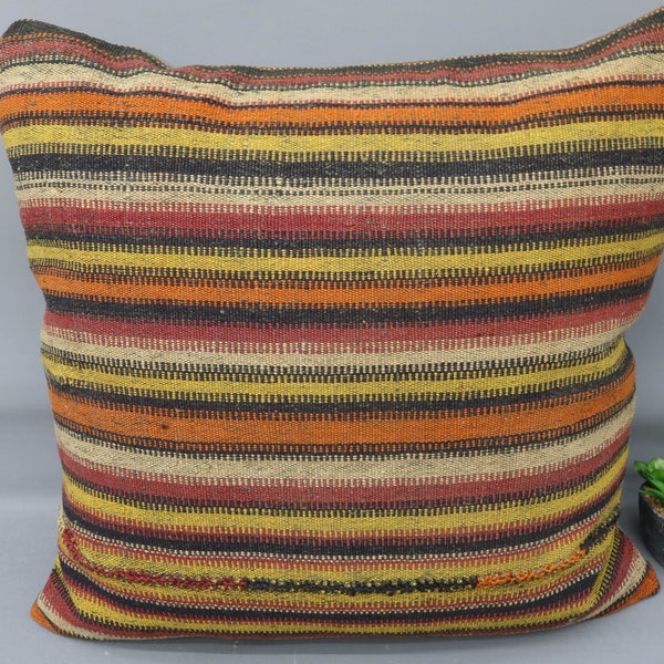 Kilim Pillow Covers, Throw Pillow Cover, 28x28 Yellow Pillow Cover, Striped Cushion Case, Summer Gift Cushion Case, Ikat Pillow Case, 533