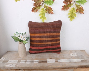 Pillow for Couch, Antique Pillows, 12x12 Kilim Cushion Sham, Gift Pillow, Red Cushion, Contemporary Striped Pillow, Colorful Cushion,