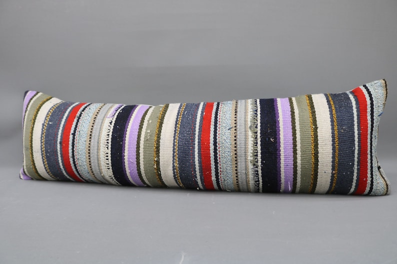 Lilac Pillow Lumbar Pillow 1132 Striped Pillow Designer Throw Pillow 12x42 Needlepoint Wool Pillow Turkish Kilim Pillow Pillow Cover