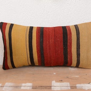 Pillow for Sofa, Interior Designer Pillow, 8x16 Kilim Cushion Sham, Boho Pillow Sham Cover, Beige Cushion, Tribal Lumbar  Pillow,