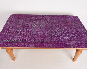 Purple Bench, Mudroom Bench, Vanity Bench,Ottoman Bench, Upholstered Bench, Turkish Rug Bench, Kilim Bench, Home Decor Bench, Handmade Bench