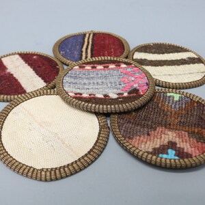 Rug Coaster, Kilim Coaster, Kitchen Decor, White Coaster, Striped Coaster, Handmade Coaster, Unique Coaster, Coffee Pad,
