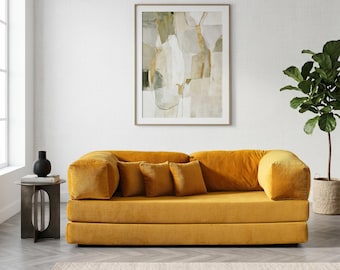 Sofá modular de pana, sofá modular de terciopelo hecho a mano para el suelo, sofá lounge minimalista, asientos modernos para el suelo, sofá lounge plegable,