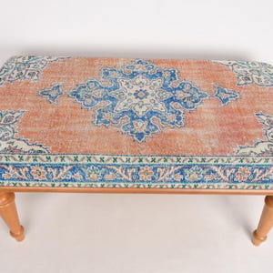 Living Room Furniture, Ottoman Bench, Upholstered Bench, Modern Bench,  Turkish Rug Bench, Home Decor, Handmade Bench, Medallion Rug Bench,