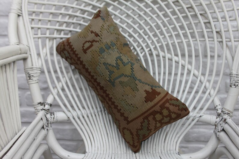 Handwoven Pillow Turkish Kilim Pillow Brown Pillow Cushion Case 8x16 Ethnic Pillow Sofa Pillow 799 Embroidered Pillow Designer Pillow