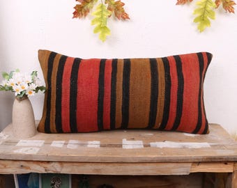 ボヘミアン風枕カバー、ヴィンテージ風枕、12x24インチのキリムスロー