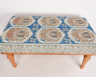 Aztec Bench, Bench For Bedroom,Ottoman Bench, Upholstered Bench, Turkish Rug Bench, Kilim Bench, Home Decor Bench, Handmade Bench